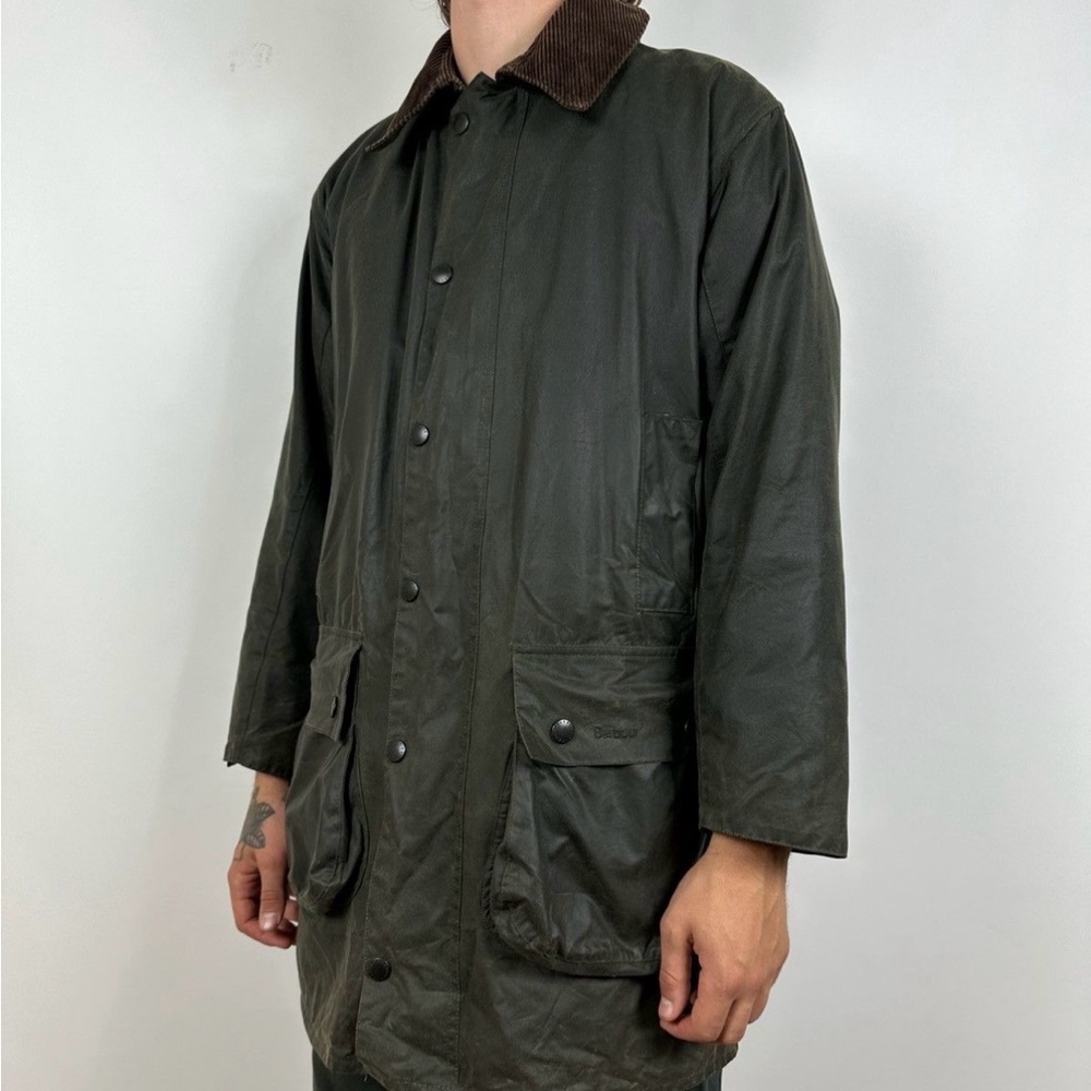 Mens Barbour Border waxed jacket in Sage green.